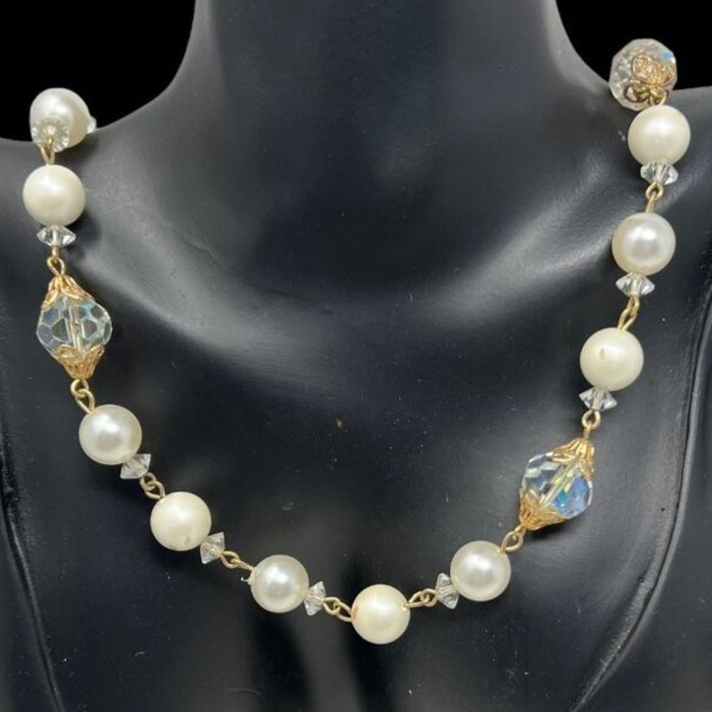 Vintage Laguna Necklace Lucite Pearl and Glass AB Crystal Beaded Choker